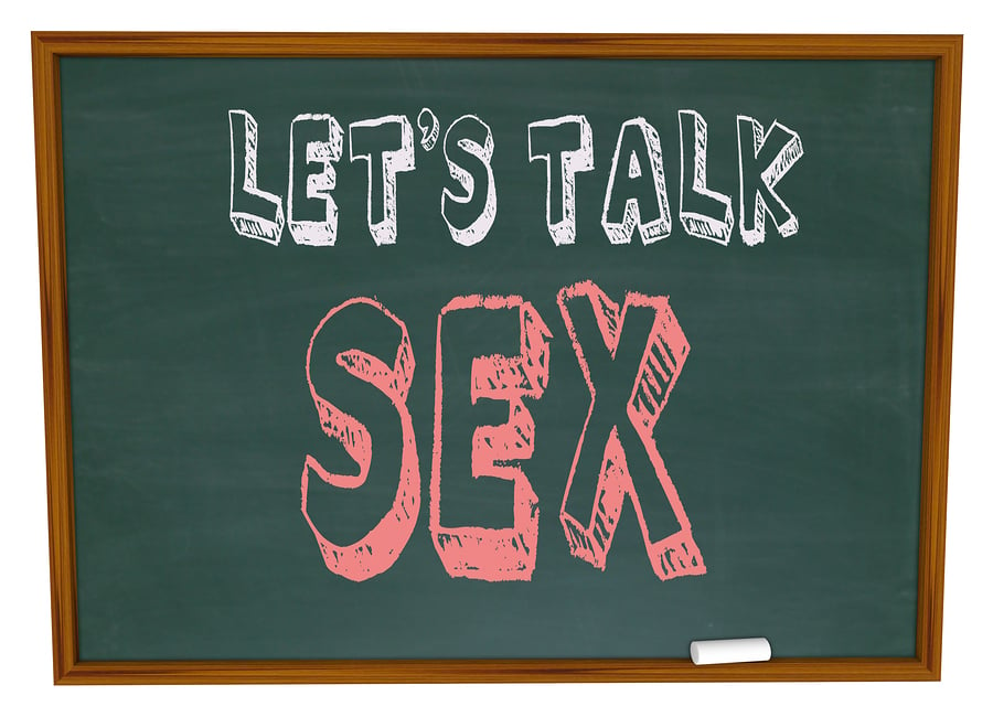 The words Let's Talk Sex on a chalkboard
